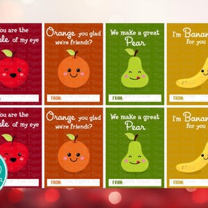 Obst Valentinskarten zum Ausdrucken, süße Valentinstag Karten, Essen-Themen, Sofort-Download, DIY Kinder Valentinstag, lustige Valentinstag Printables