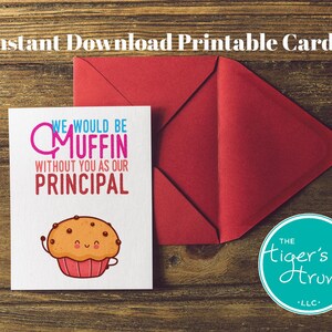 Afdrukbare waarderingskaart schoolhoofd, instant download themakaart muffin, grappige bedankkaart, pdf-formaat, doe-schoolcadeau, schoolhoofdweek