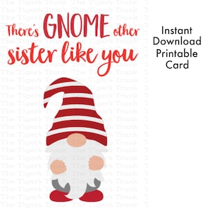 Carte imprimable, carte soeur, carte gnome, cadeau soeur, belle-soeur, carte d'anniversaire soeur, carte de remerciement pour soeur, carte numérique drôle