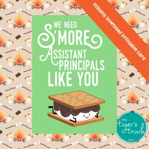 Afdrukbare waarderingskaart adjunct-directeur, direct download S'more-thema, grappig bedankkaartje, pdf-formaat DIY-schoolcadeau, Admin Week