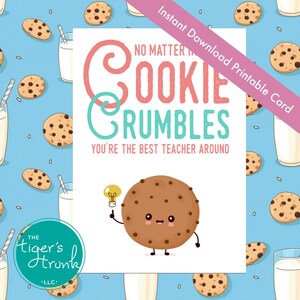 Carte de remerciement pour enseignant imprimable, Merci sur le thème des cookies, quelle que soit la façon dont le cookie s'effrite, PDF à télécharger instantanément, Idée cadeau sucrée
