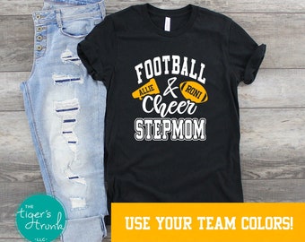 Football and Cheer Mom Shirt, Custom Football Mom, Cheer Step Mom Game Day Shirt, Personalized Team Shirts, School Colors, Football Number