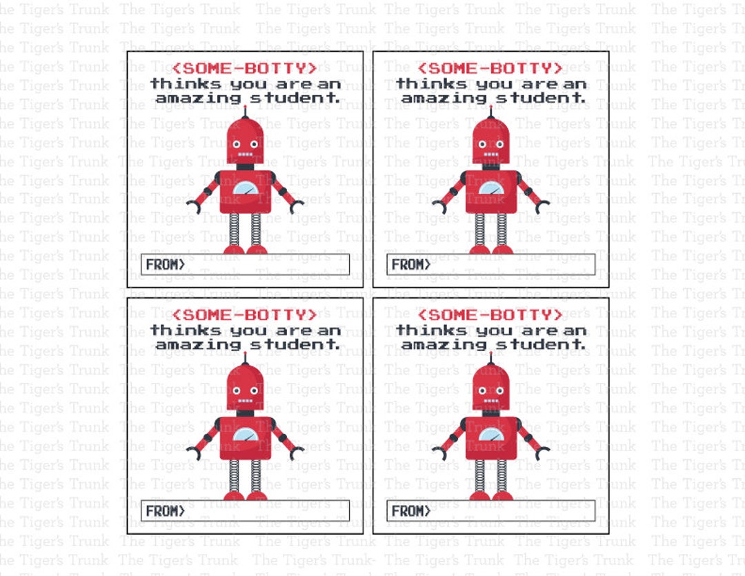 Printable Valentines Day Cards for Student, Robot-themed Gifts From ...