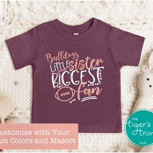 Little Sister Biggest Fan Football Shirt, Personalized Game Day Shirt, Football Sister Customized Mascot Shirt, Sibling Football Gift