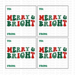 Merry and Bright Printable Christmas Gift Tags, Festive Holiday Tags, Instant Digital Download Joyful Christmas Cards, DIY Gift Labels