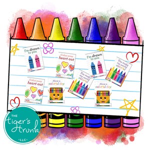 Afdrukbare valentijnskaarten met krijt, leuke kleurrijke valentijnskaarten voor kinderen, doe-het-zelfklas Valentijnskaarten, direct downloaden, creatieve valentijn