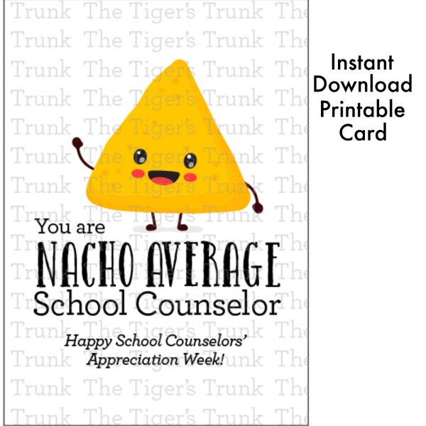 Appreciation Week, Digital Cards, Thank You Cards, School Counselor Gifts, Printable Cards, Counselor Appreciation Card, Nacho Card