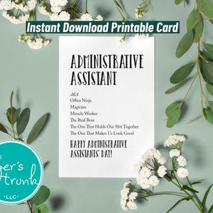 Cartão de agradecimento para impressão, Dia dos assistentes administrativos, Profissionais de suporte, Apreciação da secretária, Assistente executivo, Recepcionista