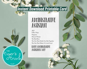 Printable Thank You Card, Administrative Assistants Day, Support Professionals, Secretary Appreciation, Executive Assistant, Receptionist