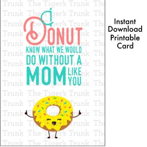 Cartões engraçados de Dia das Mães para esposa, Cartão de Dia das Mães para impressão DIY, Cartão de donut para mãe, Melhor mãe, Download instantâneo, Cartão fofo de Dia das Mães