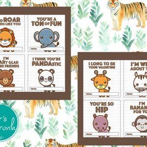 Printable Valentine Tags, Animal-Themed Puns, Instant Download, Classroom Valentine Gift Tags, Funny Kids Valentine, Non Candy Valentine