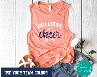 Personalized Cheer Mom Muscle Tank, Custom High School Mascot and Colors Shirt, Personalized End of the Year Gifts, Cheerleading Tank Top