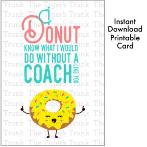 Favoriete coach waardering geschenken, grappige bedankkaart coach, sportcoach cadeau, donutkaart, leraar coach, afdrukbare kaart instant download