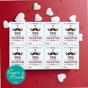 Druckbare Valentinstagskarte für die Schule, ich Schnurrbart Sie, sei mein Valentinsgruß, Druck zu Hause Schnurrbart Valentine, Sofort Download Vday Karten