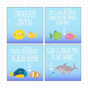 Fish Theme Birthday Party Favor Bag Tags, Instant Download Ocean Party Theme Favors, Cute Digital Thank You Cards, Printable Favor Tags