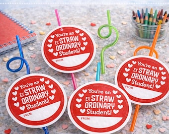 You're An exSTRAWordinary Student Straw-Themed Printable Valentine's Day Card Gifts for Students