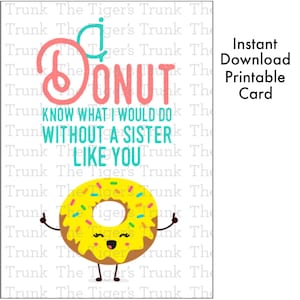 Cadeau soeur, carte imprimable, belle-soeur, carte de donut, cadeaux d'anniversaire pour elle, carte de fête des frères et sœurs, carte d'anniversaire soeur drôle