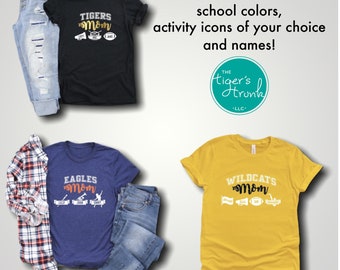 Personalized Game Day Proud Mom Shirt, School Color Mascot Shirt, Customizable Mom Tee, Personalized Mom Shirt with Kids' Activities