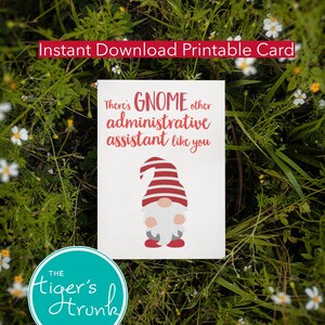 Cartão de agradecimento para assistente administrativo para impressão, tema Gnome para download instantâneo, agradecimento digital engraçado para o dia do administrador, presente para funcionários do escritório