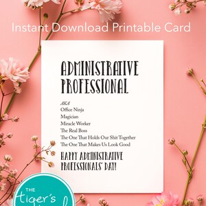 Cartão de agradecimento profissional administrativo para impressão, download instantâneo Funny Office Ninja, agradecimento digital do dia do administrador, presente para funcionários do escritório