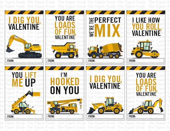 Construction Valentine Card for Kids Construction Trucks