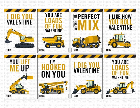 Construction Valentine Card for Kids Construction Trucks