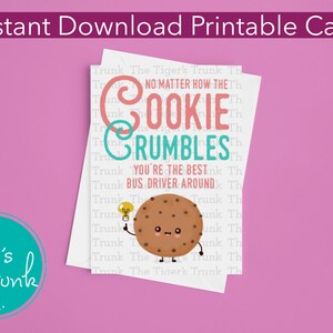 Biglietto di ringraziamento per il giorno di apprezzamento dell'autista di scuolabus, biglietto digitale stampabile, regalo per l'autista di scuolabus a tema biscotti, biglietto di ringraziamento scaricabile per biscotti