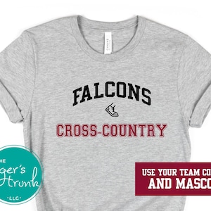 T-shirt cross-country personnalisé, chemise de cross-country, chemise mascotte personnalisée, chemise d&#39;équipe de cross-country, cadeau esprit d&#39;école, chemise d&#39;athlétisme, T-shirt mascotte d&#39;école