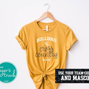 Maman cross-country, t-shirt cross-country, chemise de compétition aux couleurs de l&#39;école, équipement cross-country, chemise mascotte personnalisée, chemises esprit d&#39;école personnalisées, chemise maman cross-country