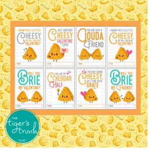Tarjetas de San Valentín imprimibles con temática de queso para la escuela, Brie Mine, tarjeta de San Valentín con queso para imprimir en casa, regalo para amantes del queso, juegos de palabras con queso hechos a mano