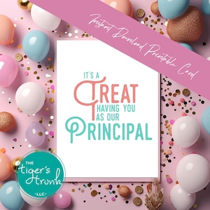 Afdrukbare waarderingskaart directeur, traktatie-themakaart direct downloaden, grappige bedankkaart, pdf-formaat, DIY-schoolcadeau, schoolhoofdweek