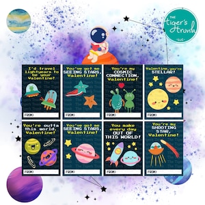 Cartes imprimables de la Saint-Valentin, cartes amusantes sur le thème cosmique pour les enfants, téléchargement immédiat, cartes d'échange de classe bricolage, Saint-Valentin Galaxy unique