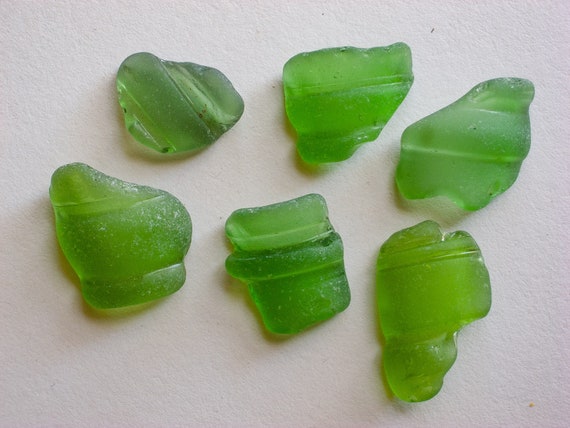 Bottleneck Green Genuine Sea Glass Set Of Six
