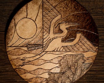 Heron and Shale Woodburned Round.