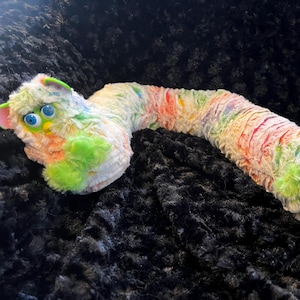 Long Furby - Fancy Rainbow and Green Boi (Medium long Furby plush )