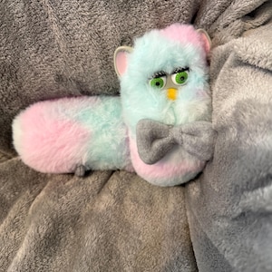 Long Furby - small worm Fancy blue/pink cotton candy color  and grey squeaky Boi ( small long furby)