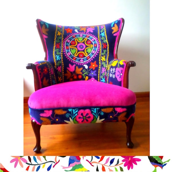 Made to Order - Vintage Arm chair wing back. Multicolor. Seat and back  - Blends well with your Decor! "La Bohemia"