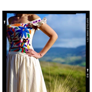 Otomi off shoulder Dress TLAQUEPAQUE handembroidery by Otomi women. 100% cottonMuslin. image 2