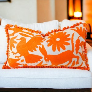 Orange Otomi Pillow sham - 17X29&quot; - Hand embroidery