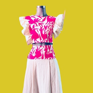 FUCSIA “Sayulita”  Piece maxi skirt Set.  #handembroidery by Otomi women. 100% cotton(Muslin). Crop top and skirt