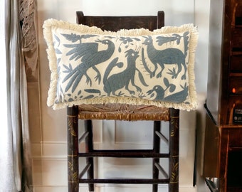 Truly Beautiful Gray Blue Otomi Pillow sham  - Slate Gray Hand embroidery - Grey Otomi embroidery - Otomi pillow - Decorative pillow 12x22”
