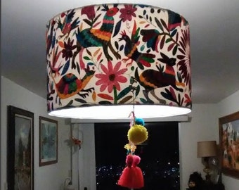 Otomi Embroidery Table Lamp Mexican Lampshade Embroidered lampshade Cylinder shape Tenango Ethnic Lamp Boho Style