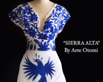 SIERRA ALTA - Blue Otomi Dress - Rehersal Diner Dress - Wedding Dress Red - Otomi Skirt Cobalt blue - cowl neck dress