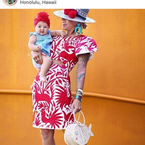 As featured in DisfunkshionMag on Instagram White and Red fuscia Otomi “TULUM” blouse and skirt. Hand embroidered otomi set.