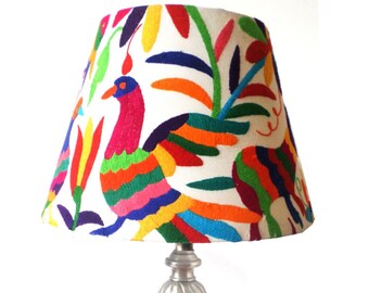 Otomi Embroidery Table Lamp Mexican Lampshade Embroidered lampshade Cylinder shape Tenango Ethnic Lamp Boho Style