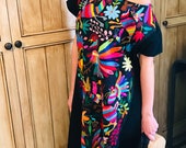 Multicolor Long Bohemian chic otomi dress Tunic Otomi Mexican wedding dress long dress Plus size dress multicolor hand