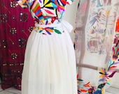 Wrap up Multicolor hand embroidery long Otomi Wedding dress Custom made embroidered bridal wear