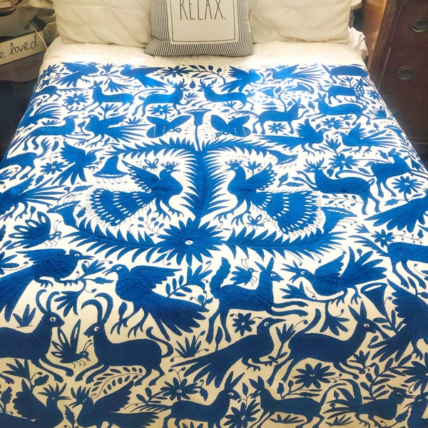 Cobalt Blue Otomi Quilt - Otomi Duvet - Otomi Coverlet - Otomi Mexican Suzani - Cobalt Blue quilting - Bed cover