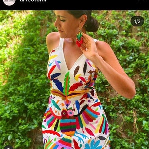 As featured in our Instagram account. Owl multicolor Otomi Dress. Hand embroidered otomi Dress -- Made to Order