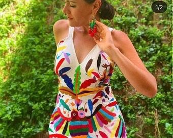 As featured in our Instagram account. Owl multicolor Otomi Dress. Hand embroidered otomi Dress -- Made to Order
